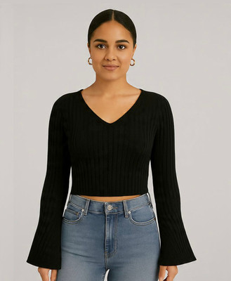 NC Fashion Casual Self Design Women Black Top