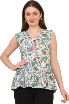 Rnfashion Casual Printed Women Light Blue Top
