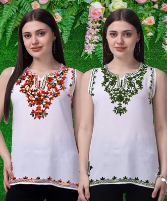 aakrushi Casual Embroidered Women Multicolor, Green Top