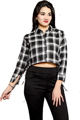 MOONSTAR FASHION Casual Checkered Women Black, White Top