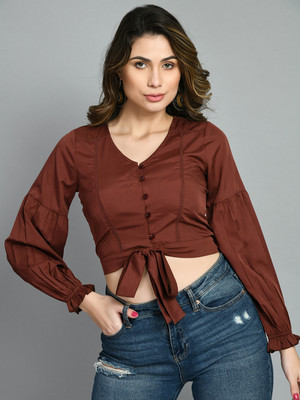 PRETTY LOVING THING Party Solid Women Brown Top
