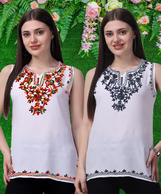 aakrushi Casual Embroidered Women Multicolor, Silver Top