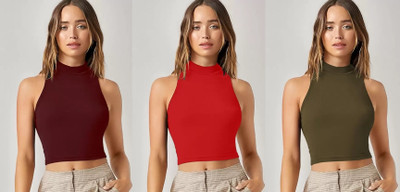 RYTE STYLE Casual Solid Women Dark Green, Red, Maroon Top