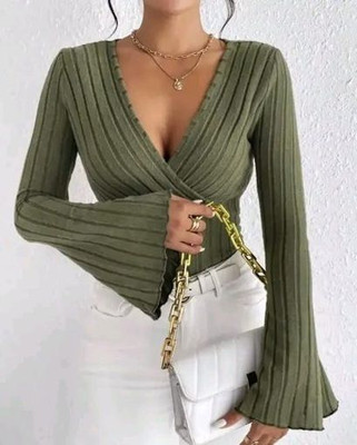 Sovi fashion Casual Self Design Women Dark Green Top