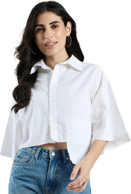 DRAPE AND DAZZLE Party Solid Women White Top