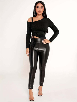 OUTZIDR Casual Solid Women Black Top