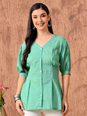 GIRBANA Casual Solid Women Green Top