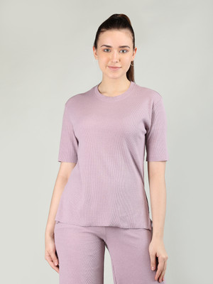 CHKOKKO Casual Solid Women Pink Top