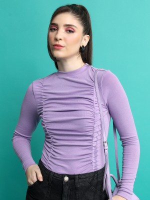 Tokyo Talkies Casual Self Design Women Purple Top