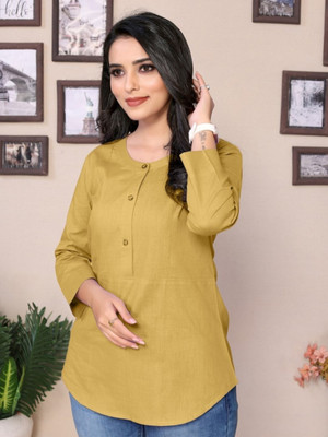 jimory Casual Self Design Women Beige Top