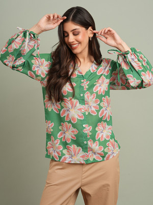 Globus Casual Floral Print Women Green Top