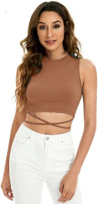 GLARE & BLAIR Casual Solid Women Brown Top