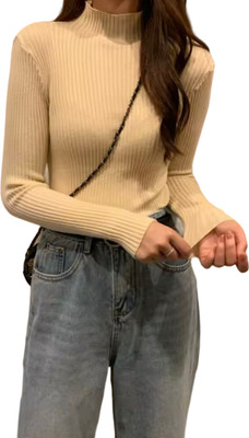 CRAMPLE Casual Solid Women Beige Top