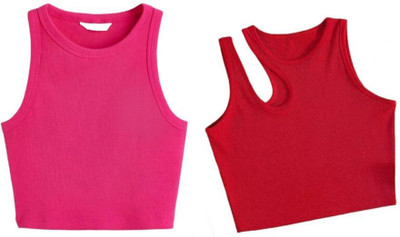 HouseOfCommon Casual Solid Women Red, Pink Top