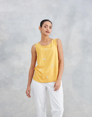 Fabindia Casual Embroidered Women Yellow Top