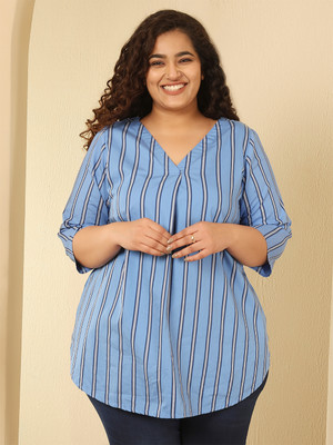 Amydus Casual Striped Women Blue Top