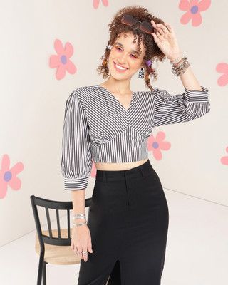 ADRIANA Party Striped Women Black Top