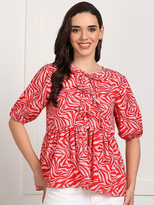 Dressberry Casual 3/4 Sleeve Printed Women Red Top