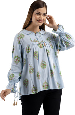 DMP EXPORT Women Printed Flared Kurta(Light Blue)