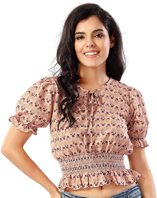 Meher Impex Casual Printed Women Beige, Black Top