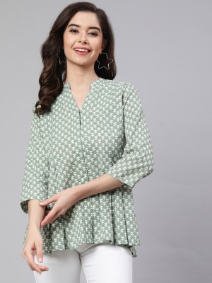 Jaipur Kurti Casual Printed Women Green Top