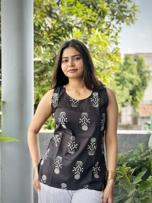 Kurtiking Casual Printed Women Black Top