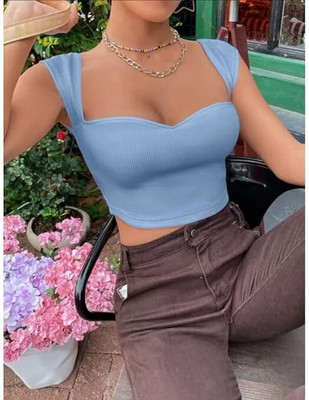 DR Brand Beach Wear Solid Women Light Blue Top