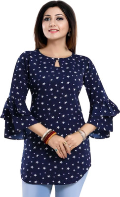 HEMANG FASHION Casual Printed Women Blue Top