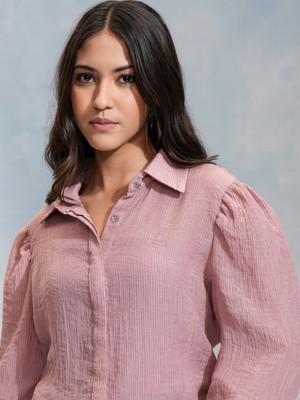 Tokyo Talkies Casual Solid Women Pink Top