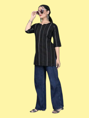 HouseOfCommon Women Printed Straight Kurta(Black)