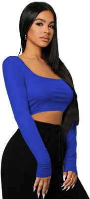 THEBLAZZEE Casual Solid Women Dark Blue Top