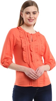 V-MART Casual Solid Women Orange Top