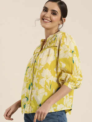 Sanganer MART Party Printed Women Yellow Top