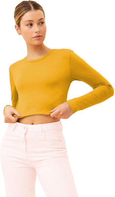 THE BLAZZE Casual Solid Women Yellow Top
