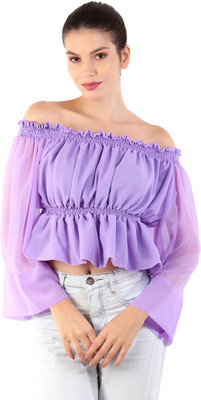 KIYOO Casual Solid Women Purple Top
