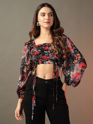 METRONAUT Casual Floral Print Women Black Top