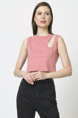 Styvibe Casual Solid Women Pink Top