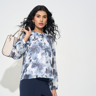 Annabelle by Pantaloons Casual Floral Print Women Blue Top
