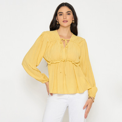 MADAME Casual Solid Women Yellow Top