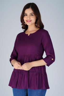 NEW4U Casual Solid Women Purple Top