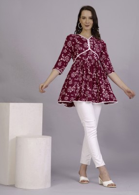 The Swagg Casual Embellished Women Maroon, White Top