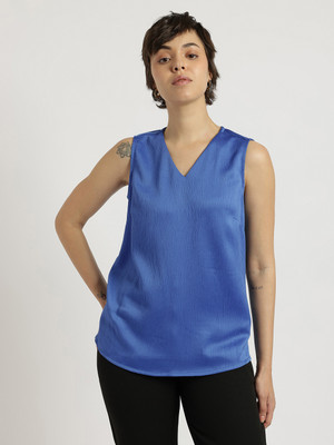 Fable Street Formal Solid Women Blue Top