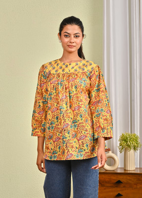Saaviyo Casual Printed, Floral Print Women Yellow Top