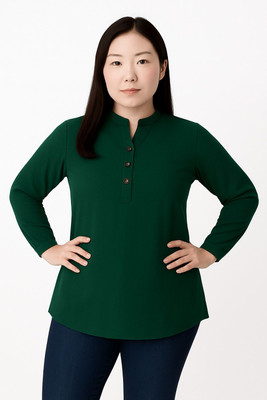 RK Designers Casual Solid Women Green Top