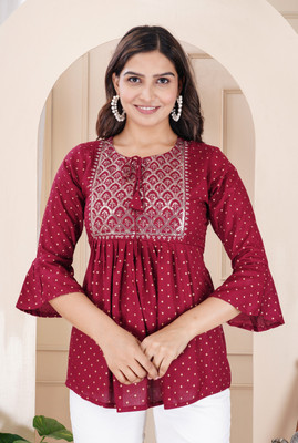 Govindam Casual Embroidered Women Maroon Top