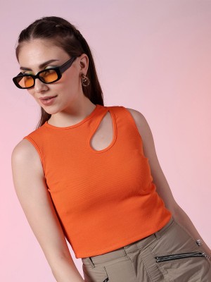 Freehand Casual Solid Women Orange Top