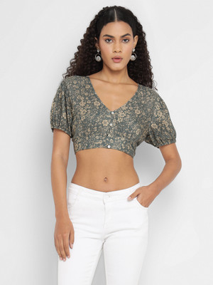 Porsorte Casual Floral Print Women Green Top