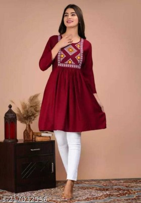 sona creation Casual Embroidered Women Red, White, Yellow Top