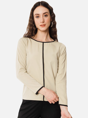 ALL WAYS YOU Casual Solid Women Beige Top