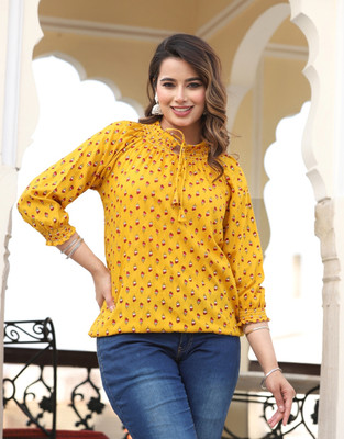 FASHION FALCON Casual Printed Women Yellow, Red Top